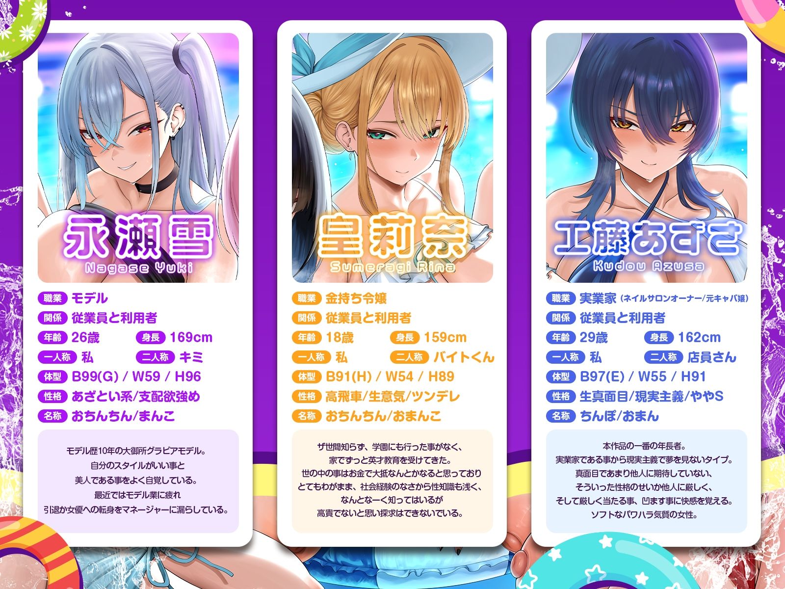 【3.5時間x5人】金持ちクセつよ美女の多いナイトプール〜ナイトプール付きホテルの深夜アルバイトでお姉さんたちと水遊び（意味深）することになった件〜