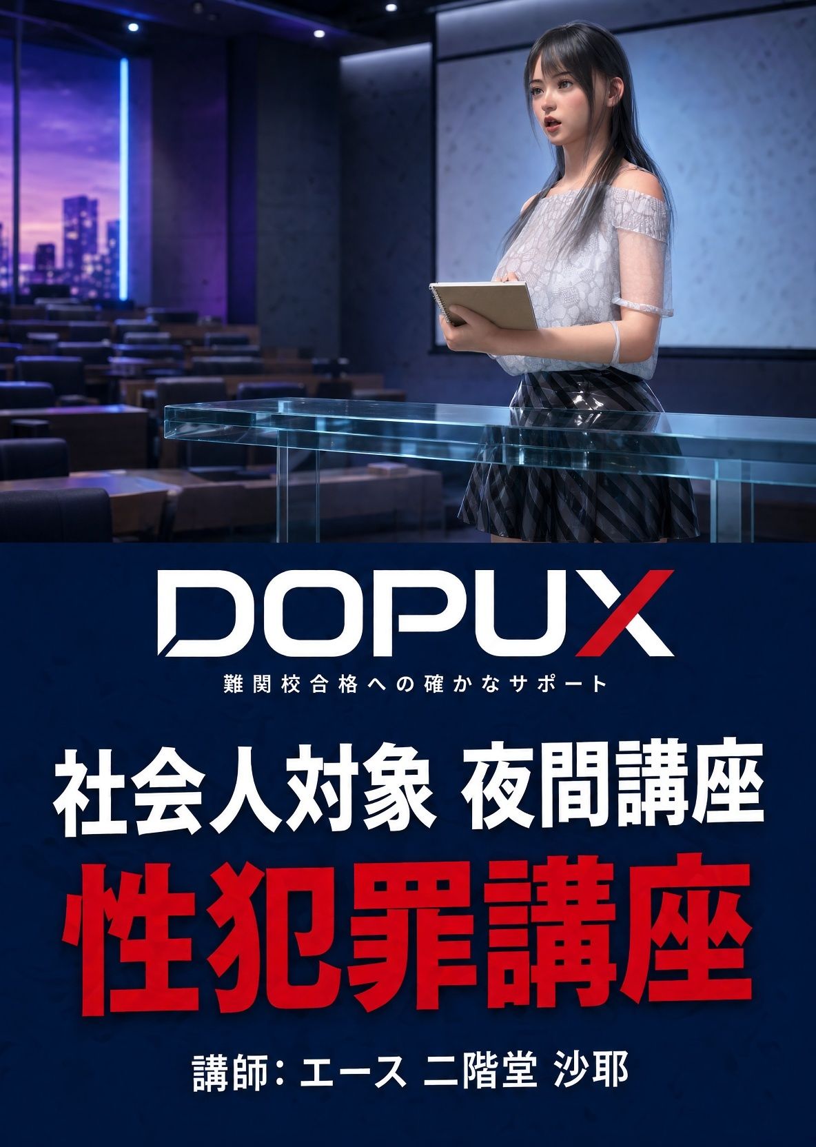 【△20】二階堂 沙耶 大学に進学し強豪予備校『DOPUX(ドピュックス)』で社会人向け講座(性犯罪)を教える名物講師に!(Vol.004:公然わいせつ罪)