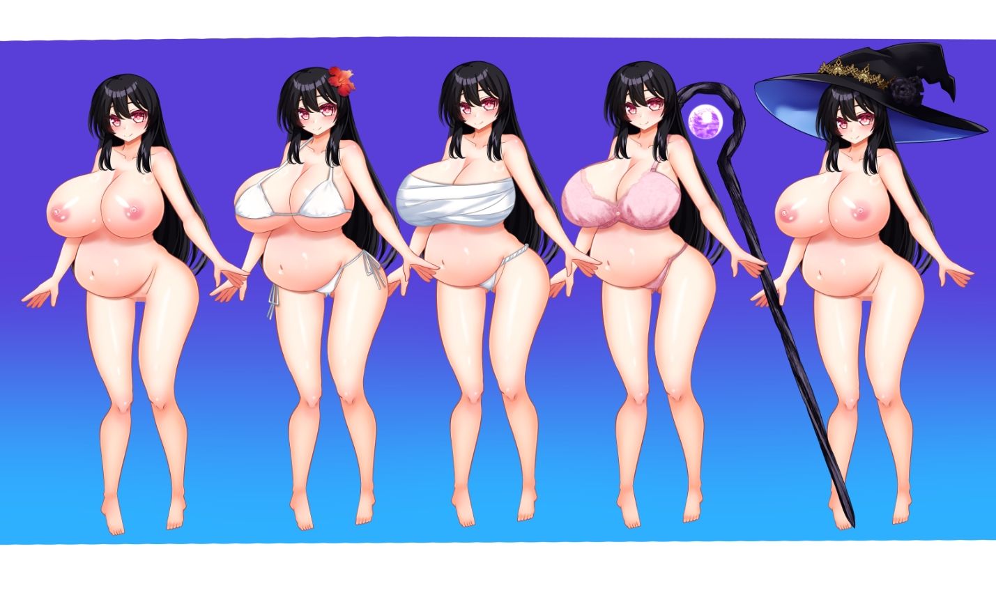 立ち絵素材 黒髪の女の子（ボテ腹）