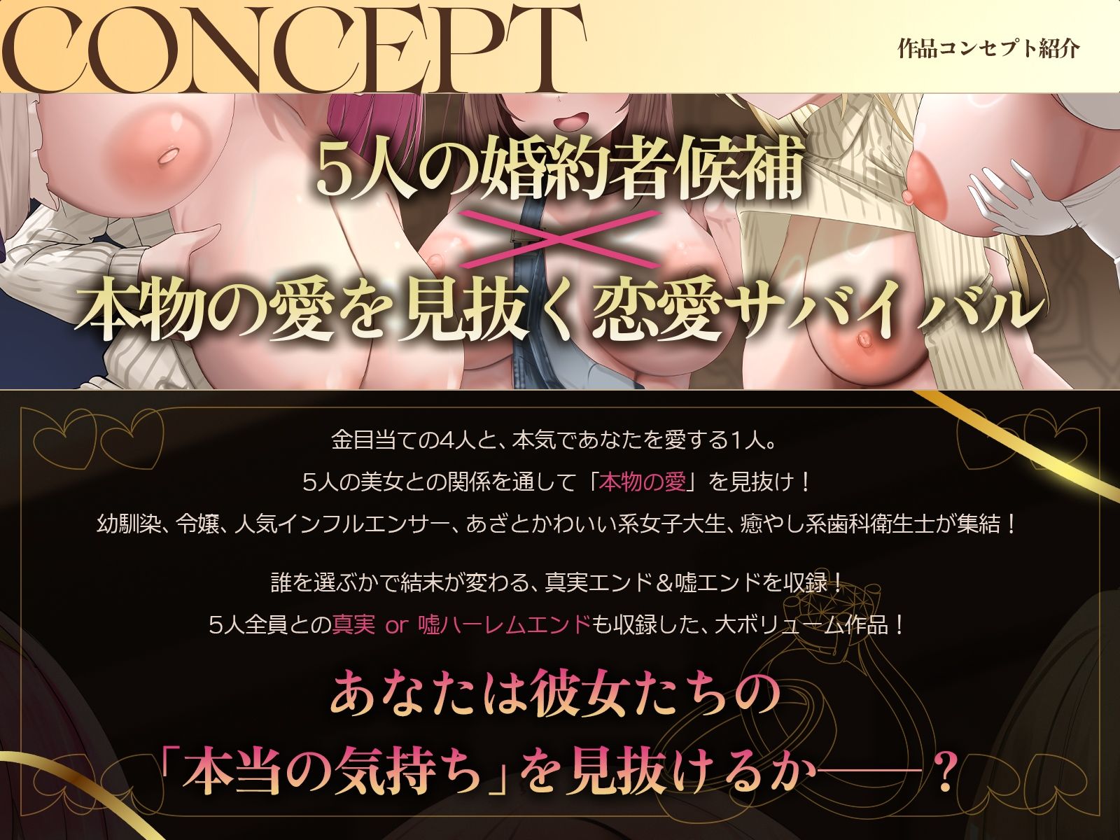 【5時間x5人】金持ちDT争奪（はーと）嘘つき恋愛サバイバル〜5人も婚約者候補がいるのに俺を本当に愛しているのは、たった1人だけらしい〜