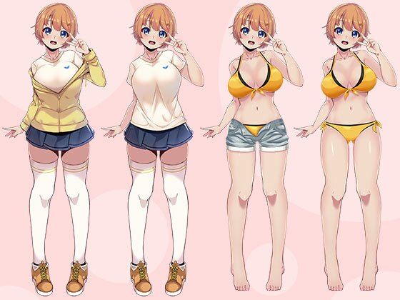 【立ち絵素材R18】 天真爛漫ショートカット巨乳美少女 フルセットPSDパック