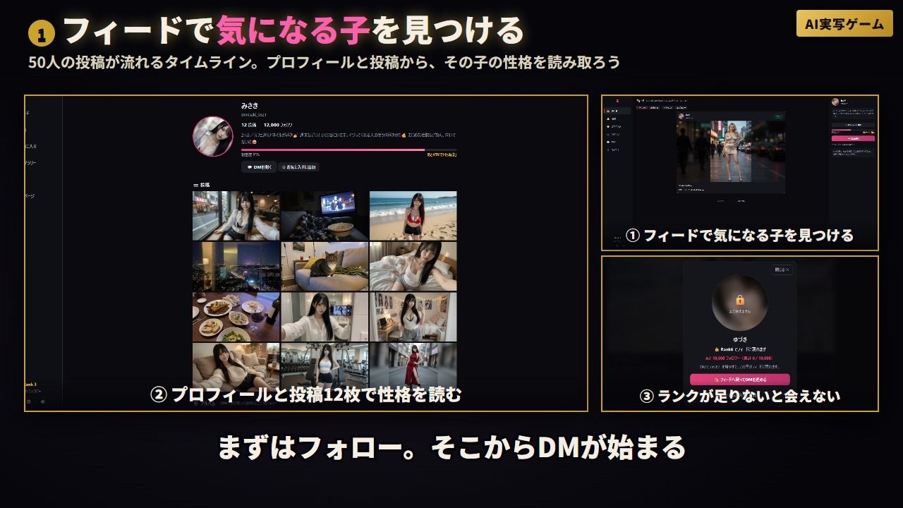 『エロスタグラム』 美女50人のDMを口説き堕とせ 脱ぎ・オナニー・フェラ・本番 全200動画【AI実写ゲーム】