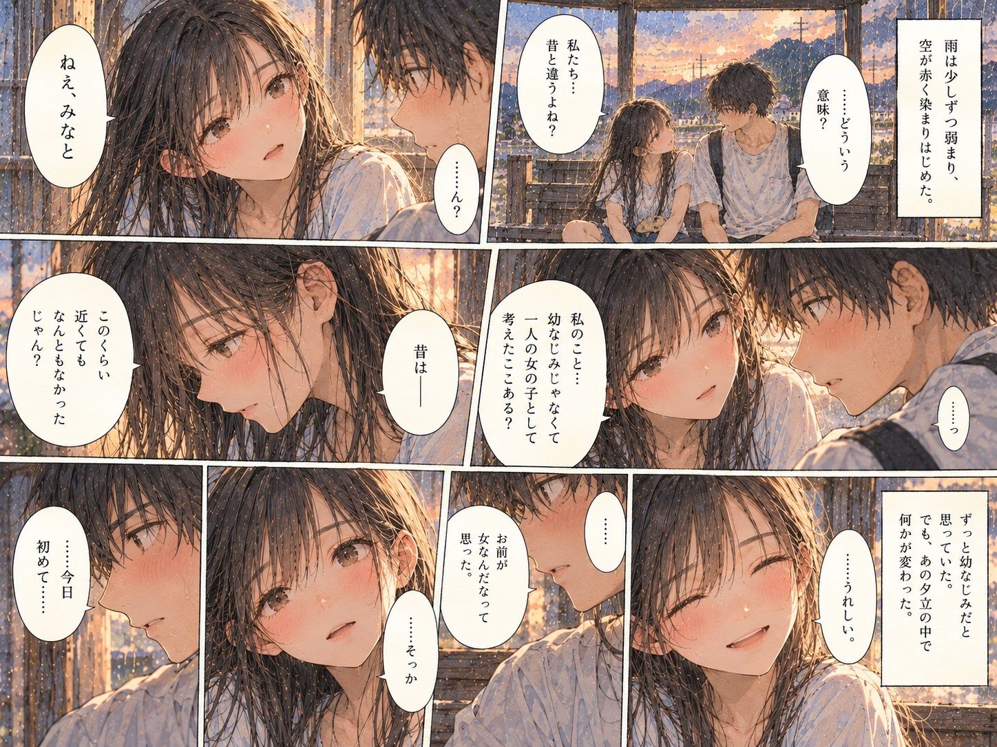 雨宿り、幼なじみが女になった。〜濡れた彼女と二人きりになった夏の夕暮れ〜