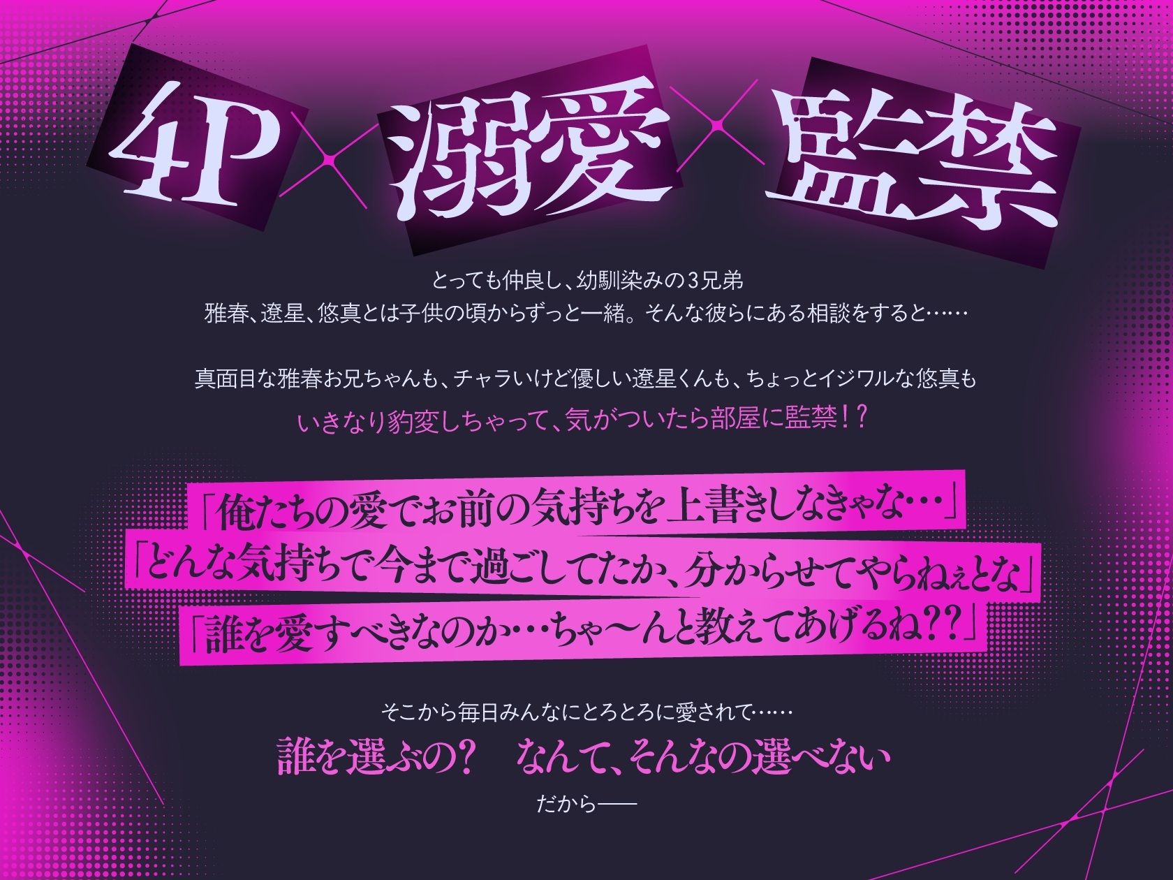 【4P×溺愛×監禁】執着ハーレム監禁日記〜恋愛相談したら幼馴染の3兄弟が迫って離してくれません〜