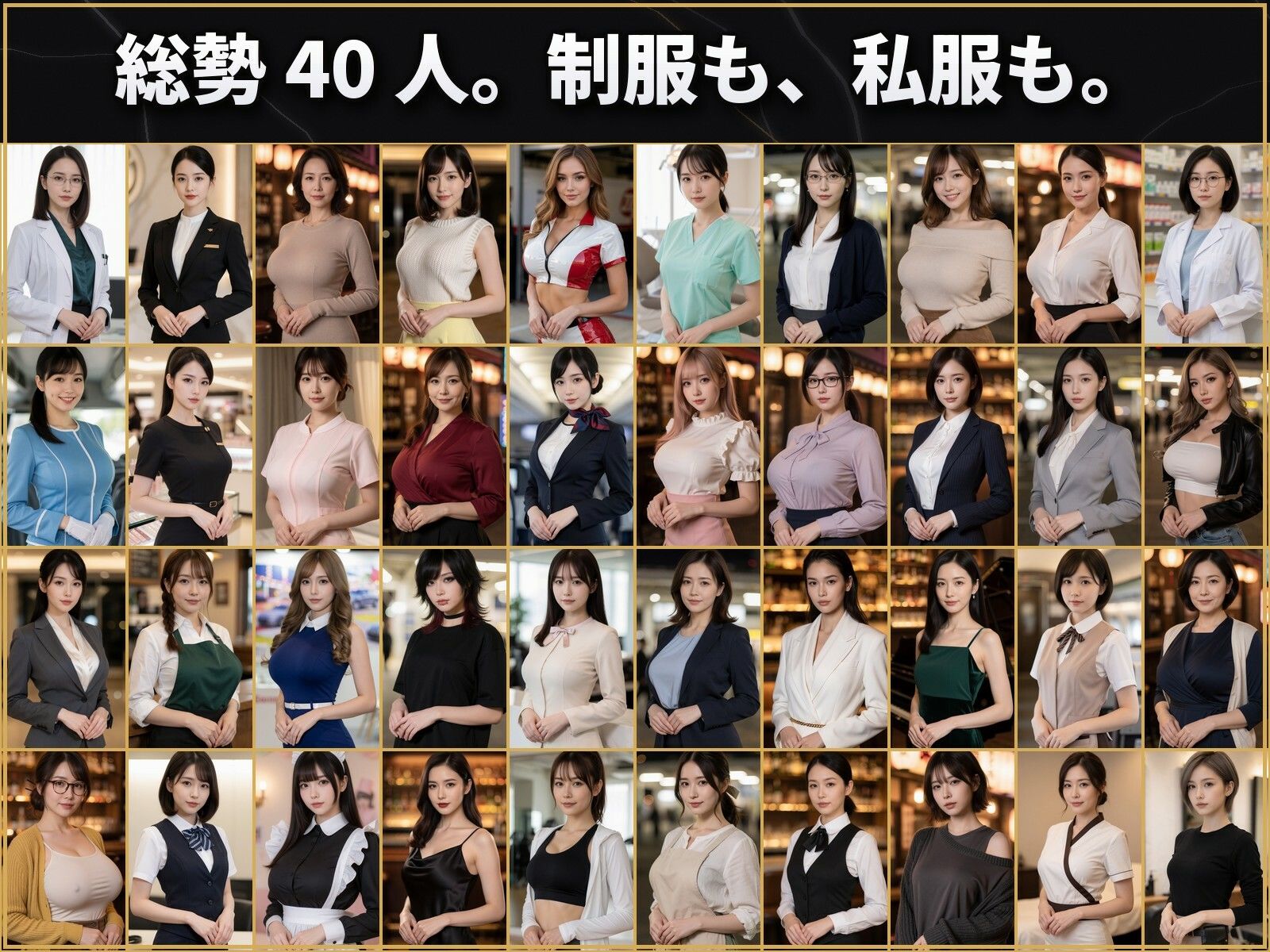 気になるあの美女と本番! 〜客室乗務員・ナース・OL…口説いて抱ける40人〜【40人/H動画136本/全キャラ音声付き】